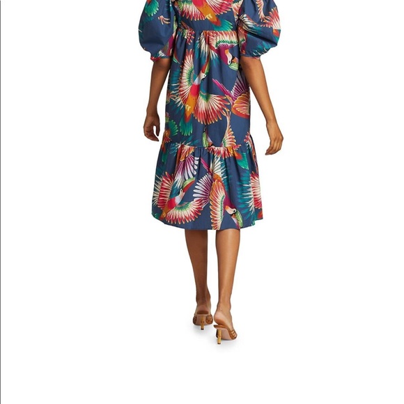 Farm Rio Navy Toucan Puff-Sleeve Midi Dress - Picture 9 of 16